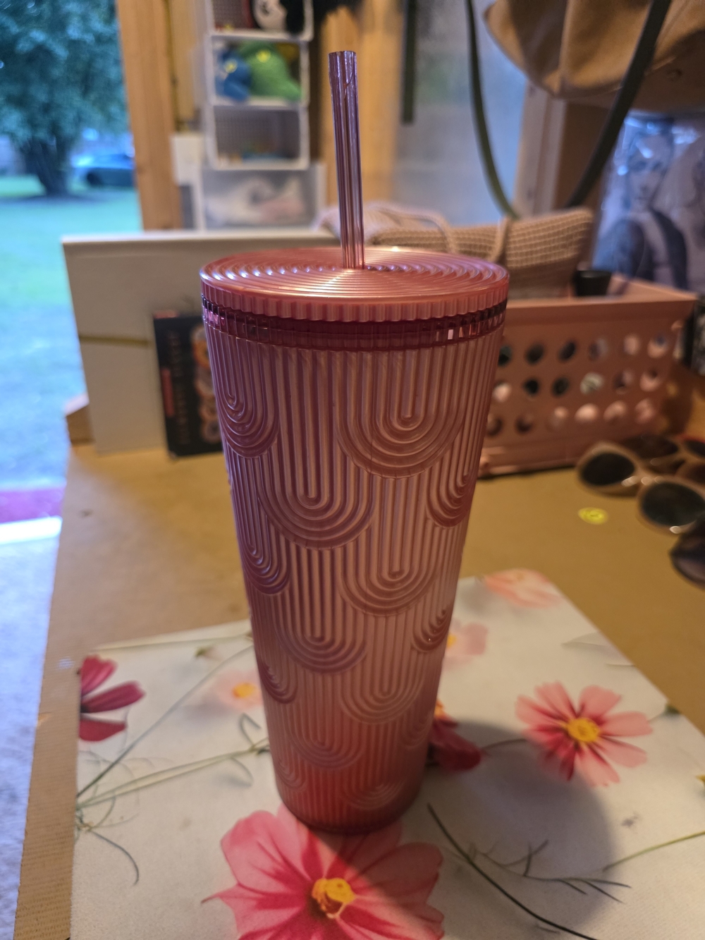 Starbucks Rose Pink Ridged Reusable Tumbler with Straw - Picture 3 of 4